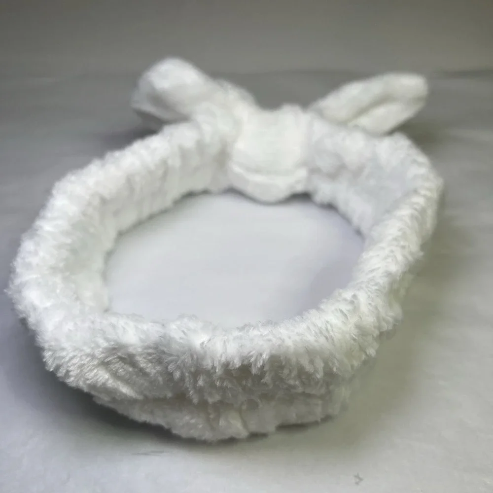 Set Of 5 SPA Headbands White Soft Makeup Headband Fleece Bow Face Wash for Women